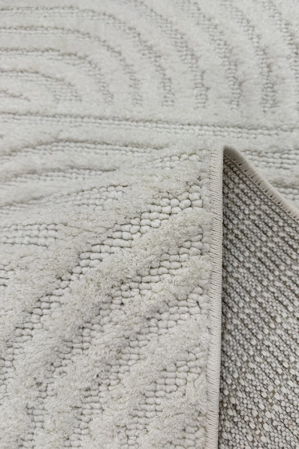 Супер мек структуриран килим Wool бели овали
