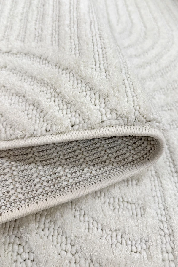 Супер мек структуриран килим Wool бели овали