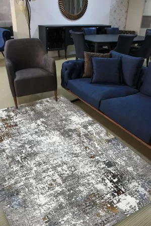 Сив килим Фигаро със синьо и жълто