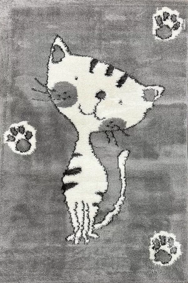 Супер мек сив детски килим с коте