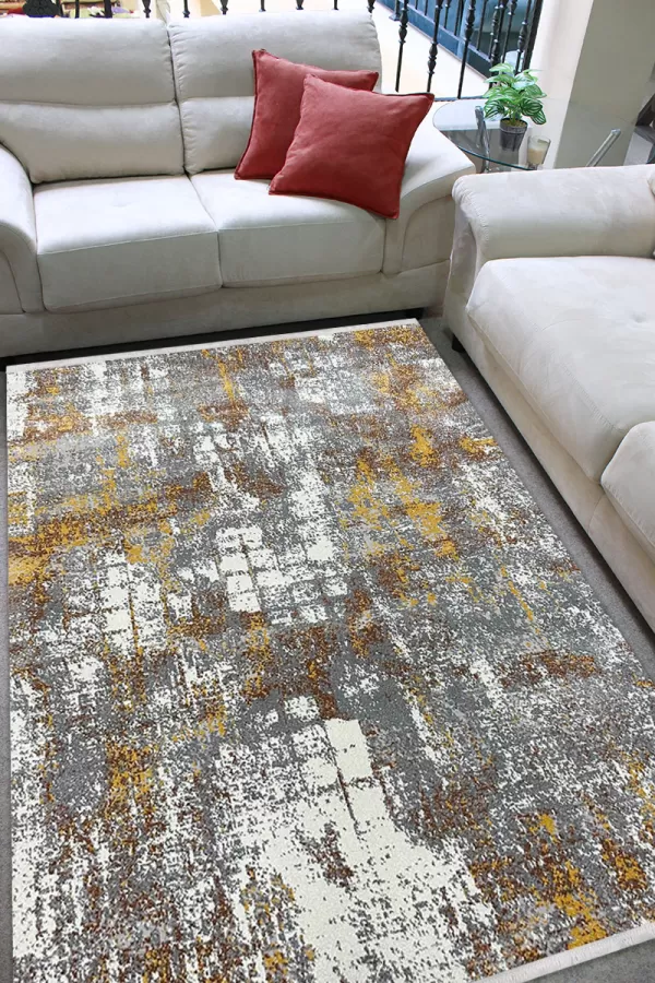 Абстрактен килим Аксел в жълто, тера и сиво
