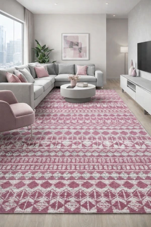 Фигурален килим Матрикс в розово и сиво