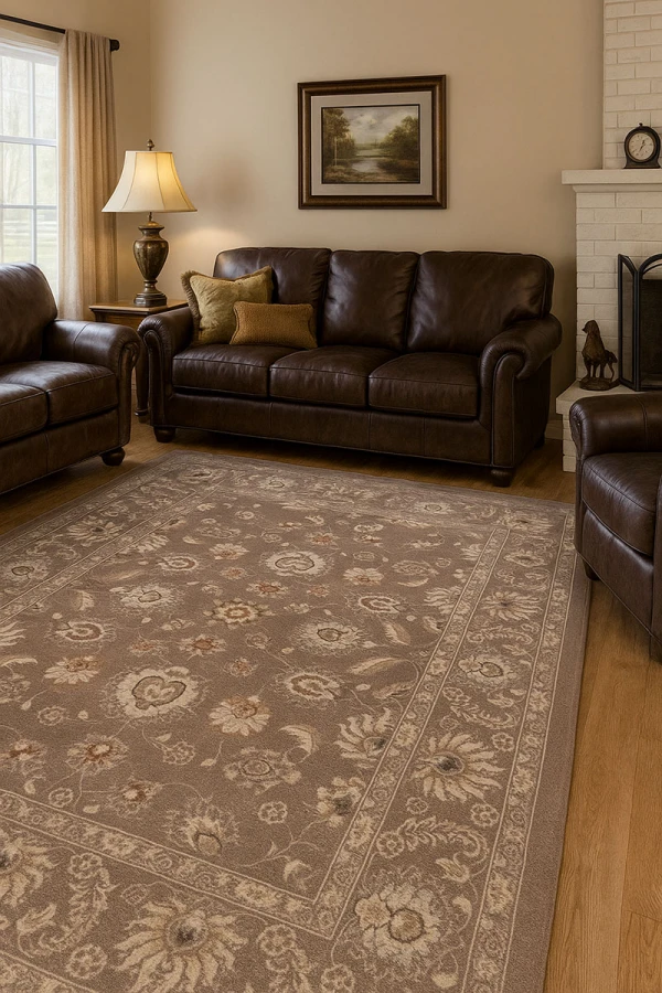 Кафяв килим Белла с флорални мотиви