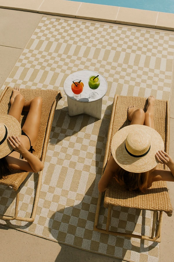 Жълт външен килим Summer шах-мат