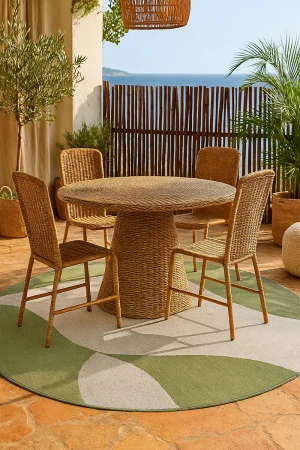 Кръгъл външен килим за тераса Oasis в зелено