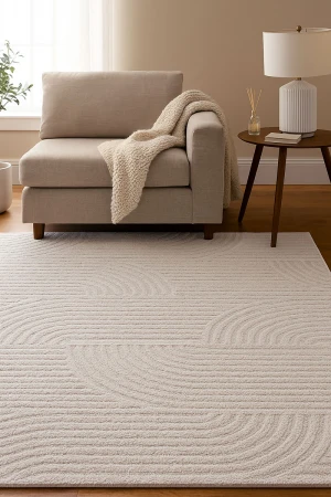 Супер мек структуриран килим Wool бели овали