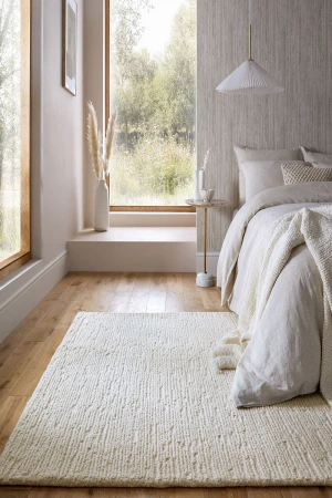 Ръчно тъкан бял букле килим Harris от вълна