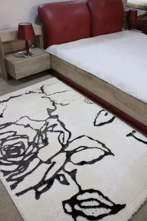 Бял килим Престиж с черна роза