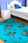 Тюркоазен мокетен детски килим с мечета