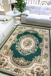 Зелен персийски килим Ренесанс с рози