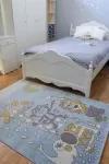 Син детски килим Юникорн с животни